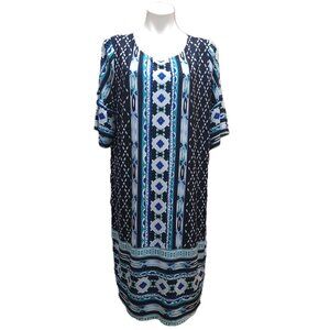 Kim Rogers Curvy dress Women's 1X mid-length Blue green black white design fall
